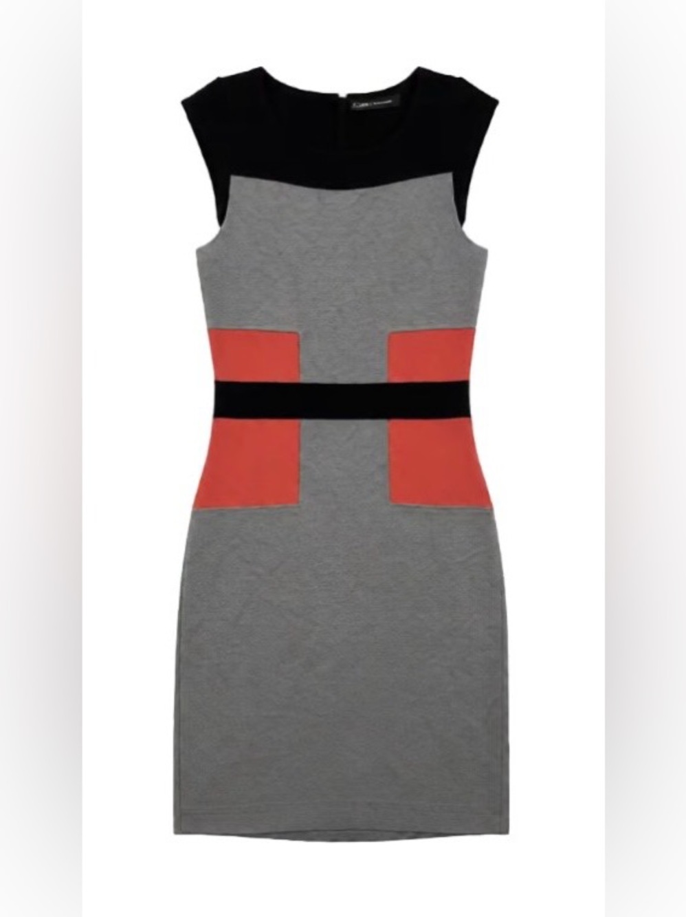 NWT French Connection Colorblock Sheath Dress in Gray with Coral Accents